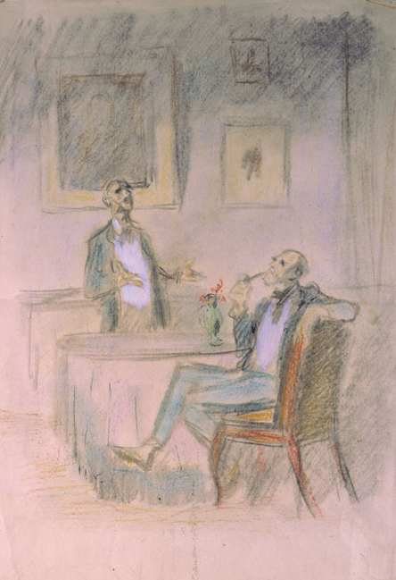 Gespräch (Iwan Turgenew, Ein Adelsnest) von Konstantin Iwanowitsch Rudakow, 1925.