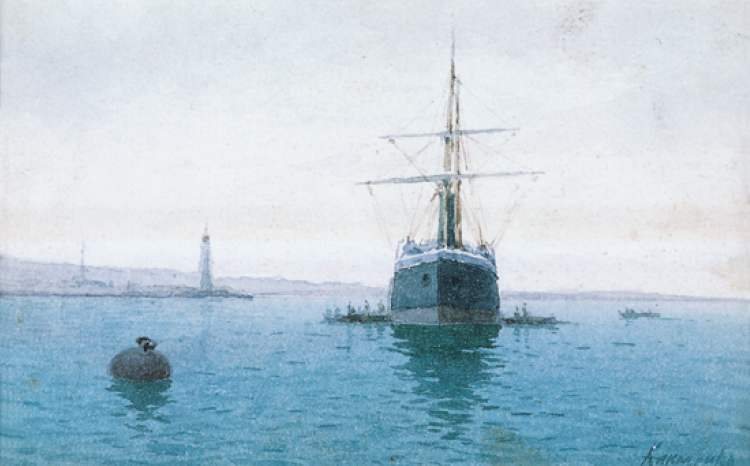 Schwarzes Meer. Dampfschiff an den Liegeplätzen von Wiktor Iwanowitsch Klimenko.